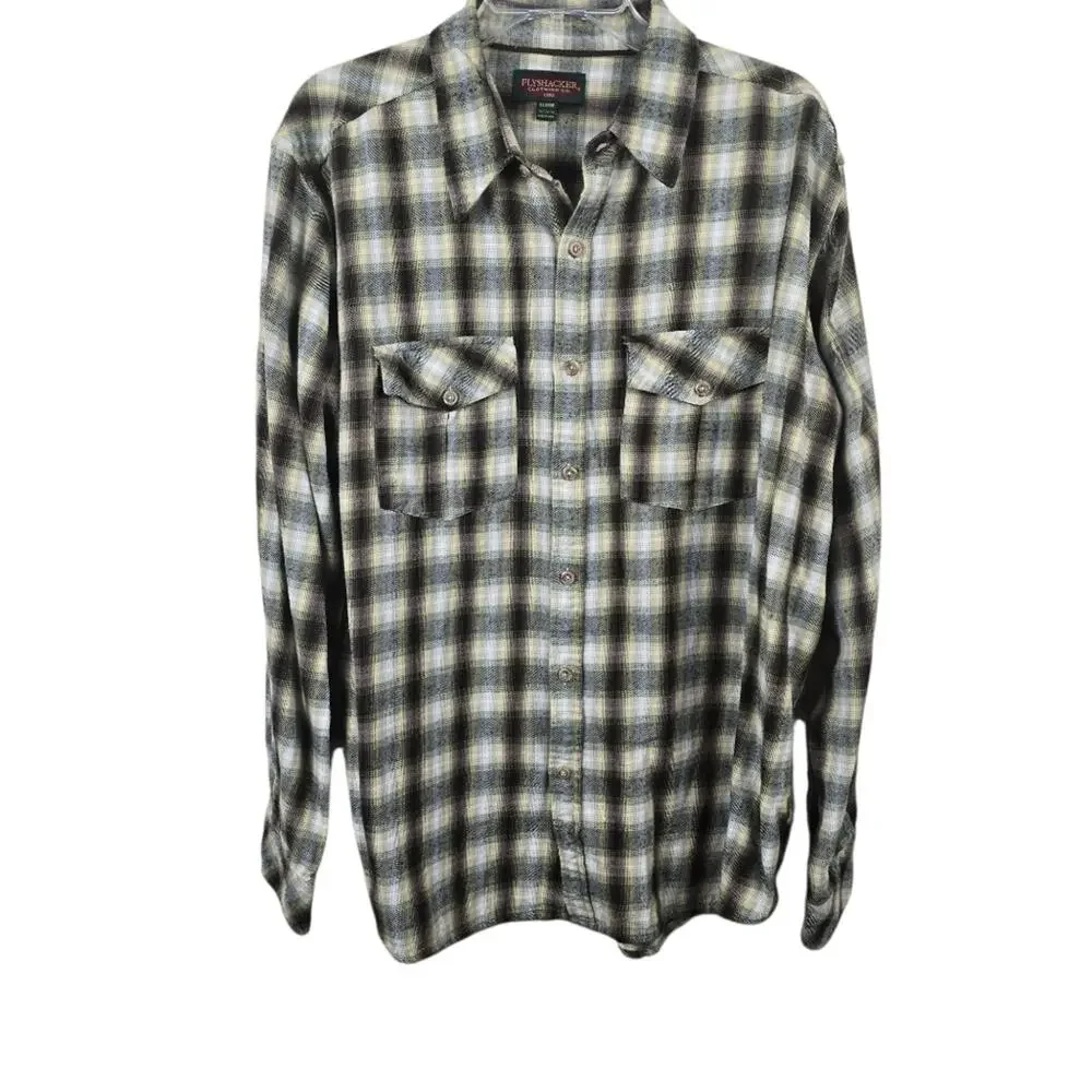 Flyshacker Plaid Flannel Shirt Men’s Large Grunge Outdoorsy Cozy Layering XL